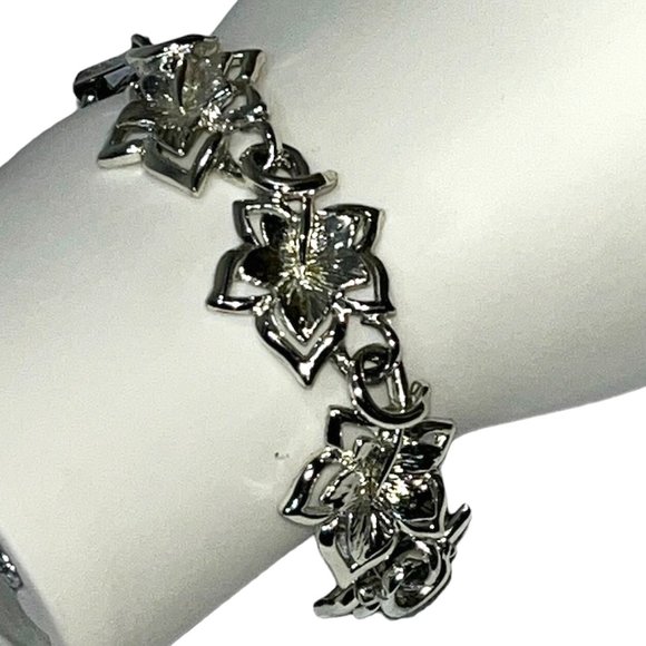 Vintage Coro Silver Tone Art Deco Maple Leaf Bracelet - Picture 1 of 8